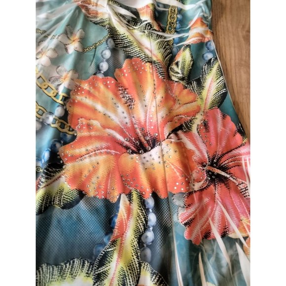 J Mode USA Women's Floral Dress With Rhinestones Size Small - Picture 3 of 7
